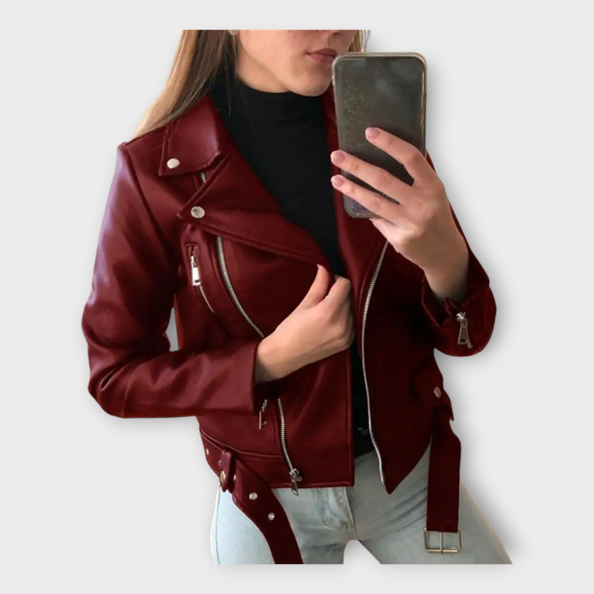 Tuuli | Modern Leather Jacket with Belt and Zip