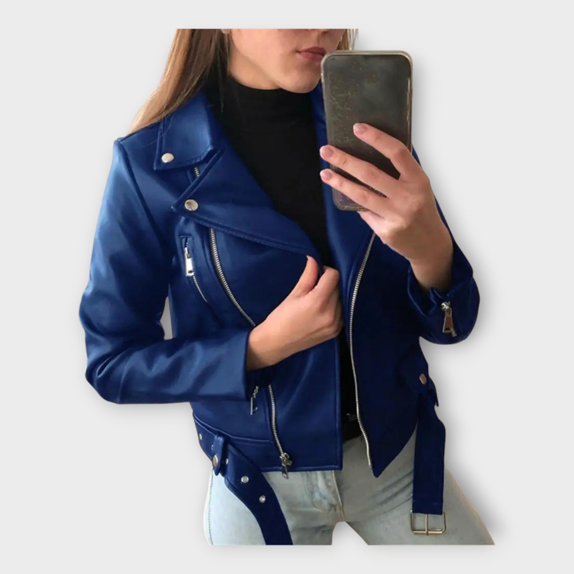Tuuli | Modern Leather Jacket with Belt and Zip