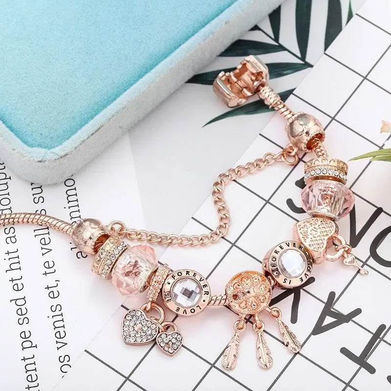 Rose Dreamcatcher Bracelet with Included Sterling Silver Charms