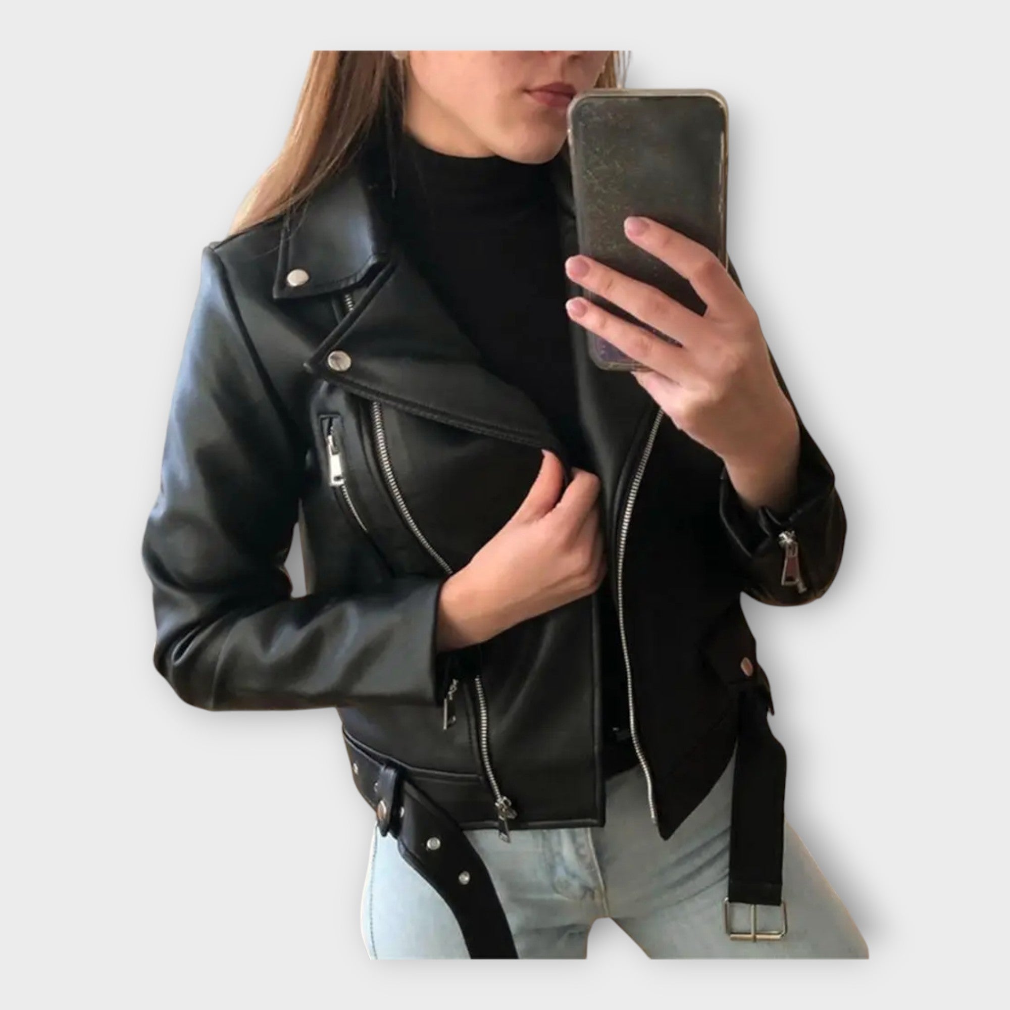 Tuuli | Modern Leather Jacket with Belt and Zip