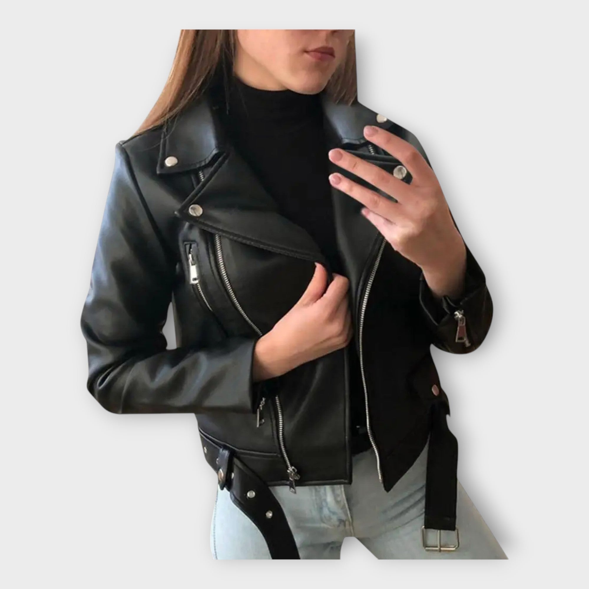 Tuuli | Modern Leather Jacket with Belt and Zip