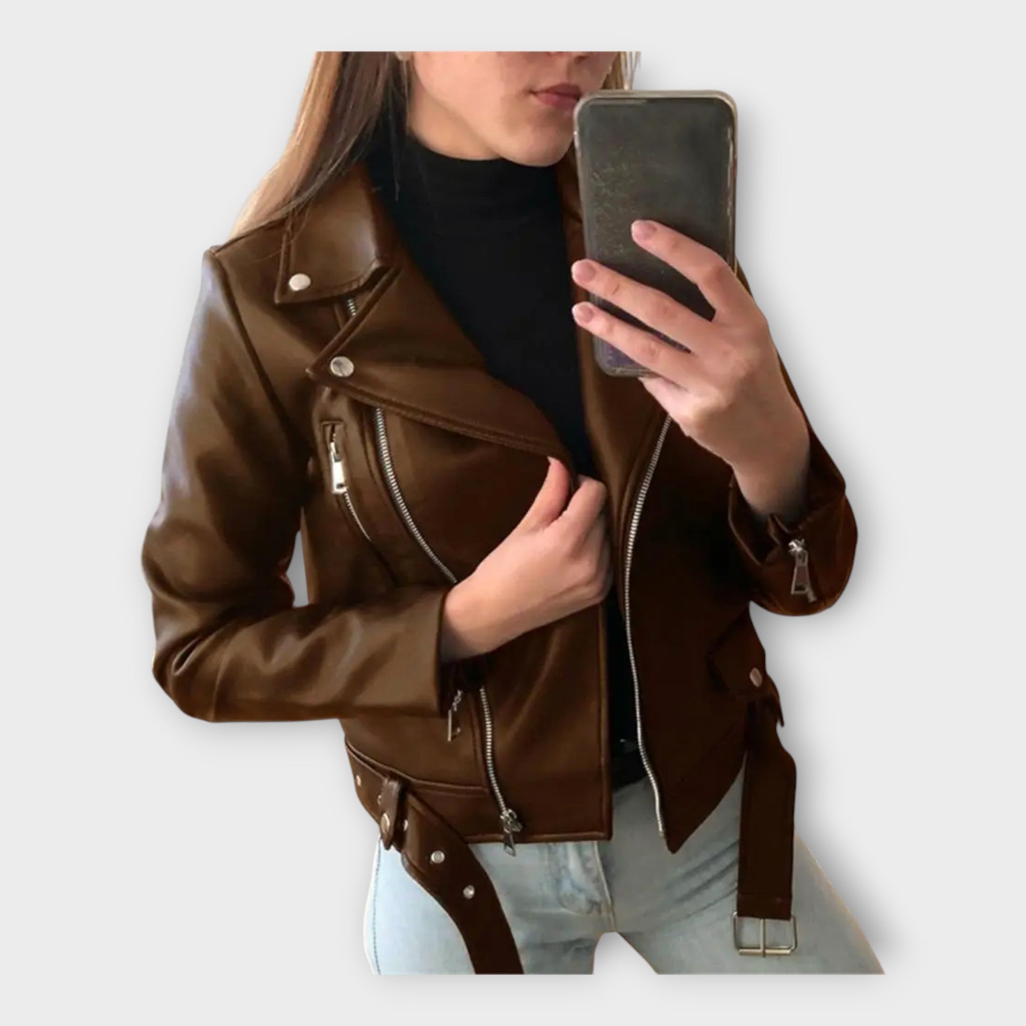 Tuuli | Modern Leather Jacket with Belt and Zip