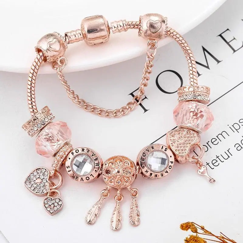Rose Dreamcatcher Bracelet with Included Sterling Silver Charms