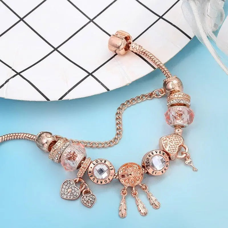 Pink Dreamcatcher Bracelet with Included Sterling Silver Charms