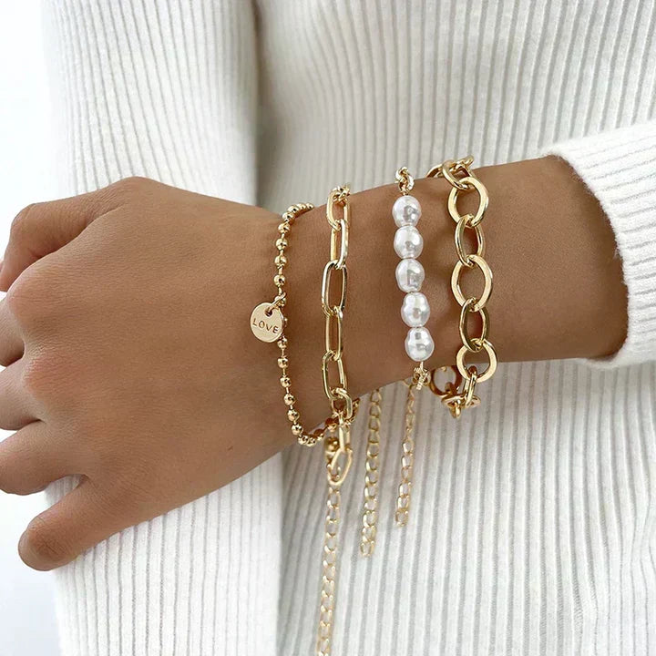 Gold Beaded Charm Bracelet Set