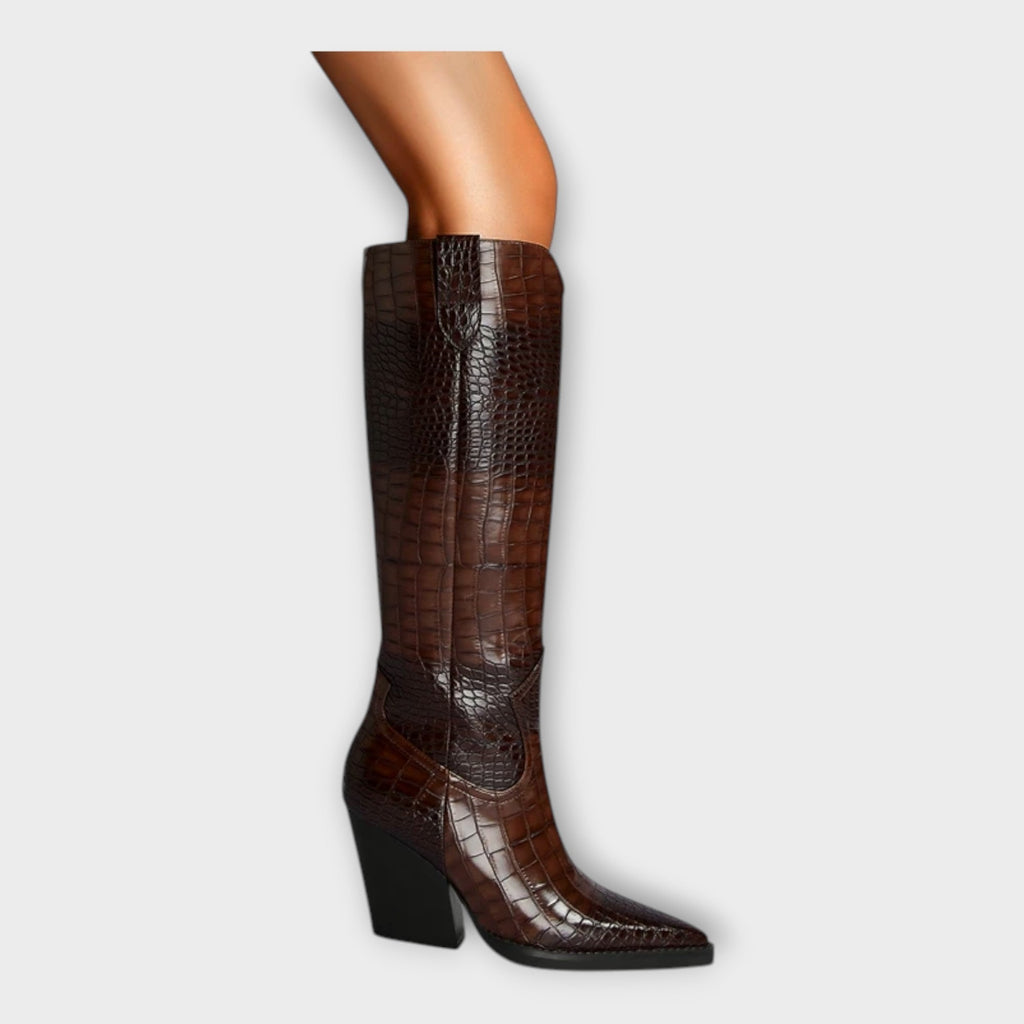 Mirjana | Elegant Crocodile Pattern Boots and Stylish Heel