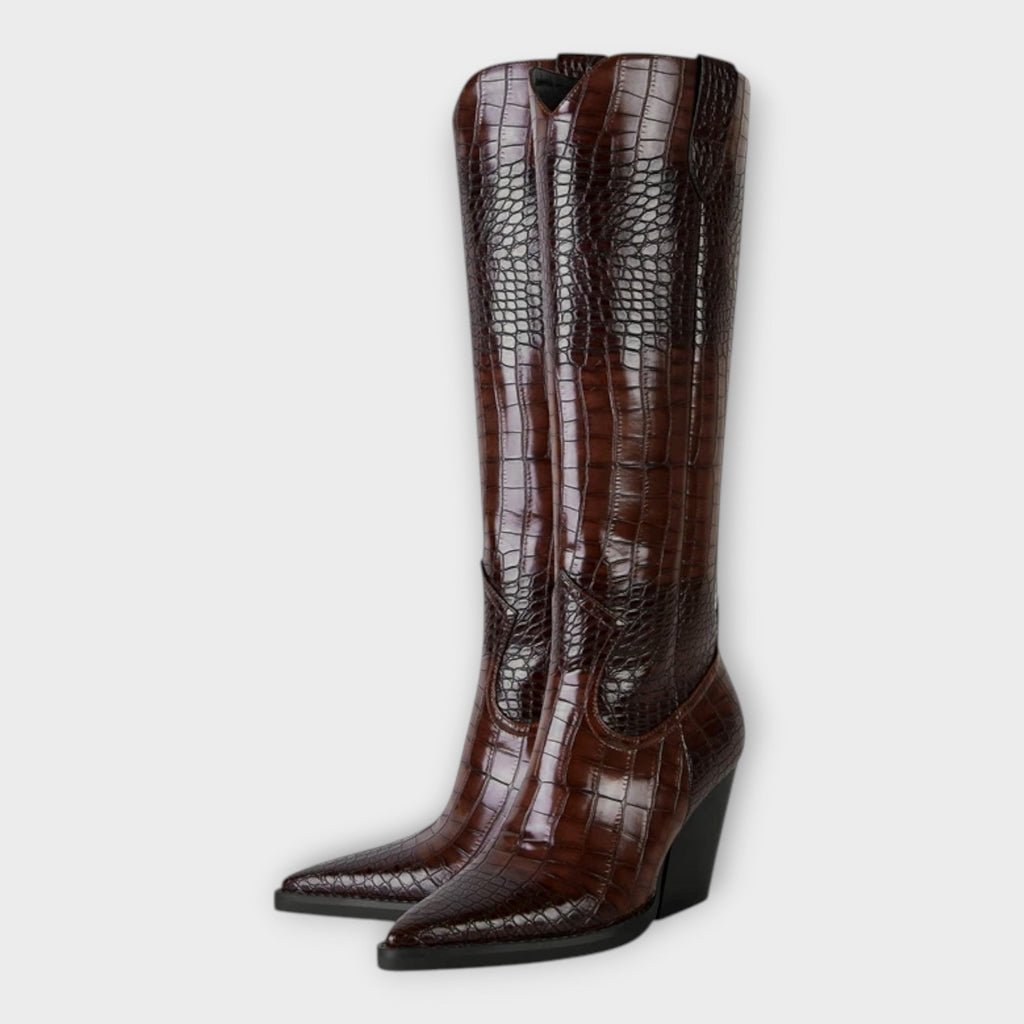 Mirjana | Elegant Crocodile Pattern Boots and Stylish Heel