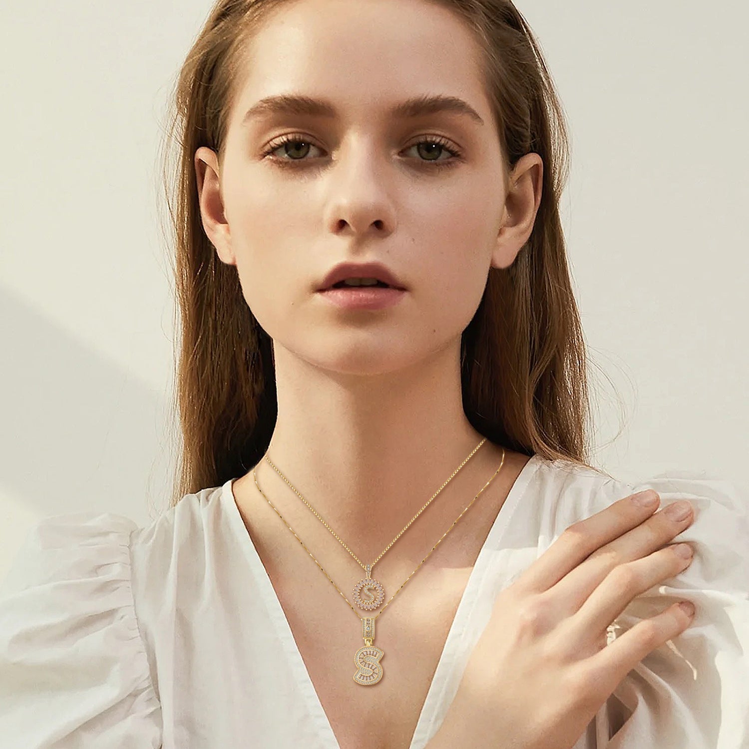Initial Pendant Necklace Set in Moissanite