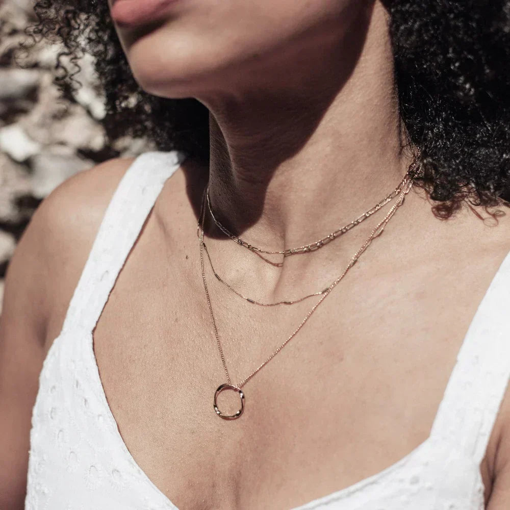 Open Hoop Necklace with Three Rows in Gold