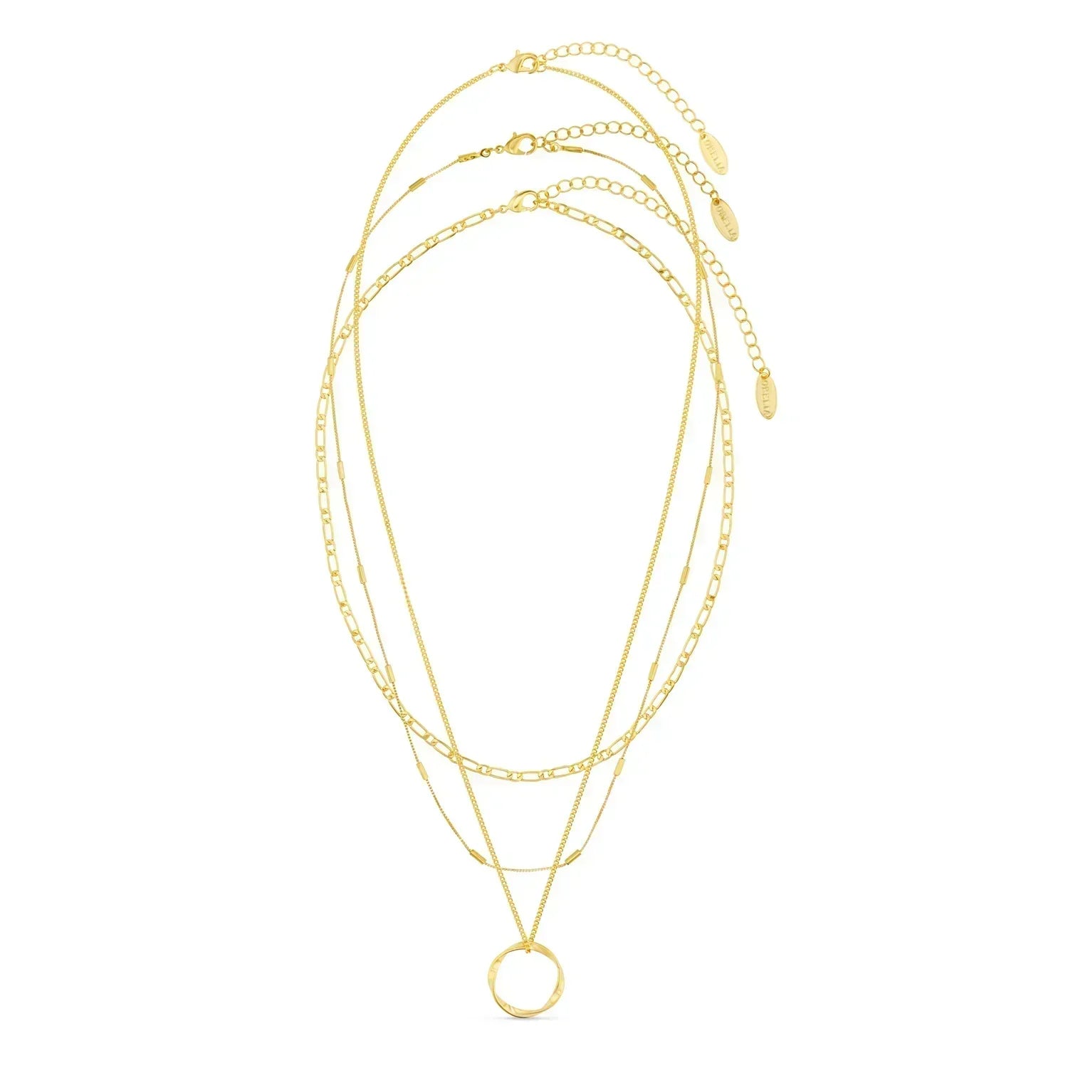Open Hoop Necklace with Three Rows in Gold
