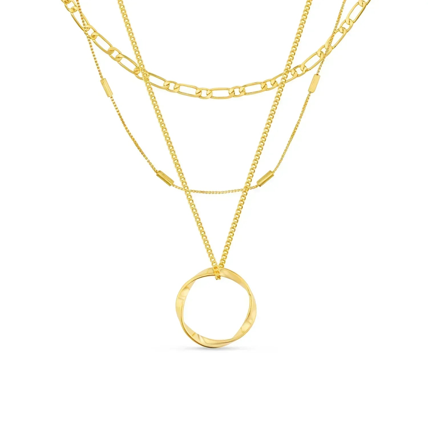Open Hoop Necklace with Three Rows in Gold