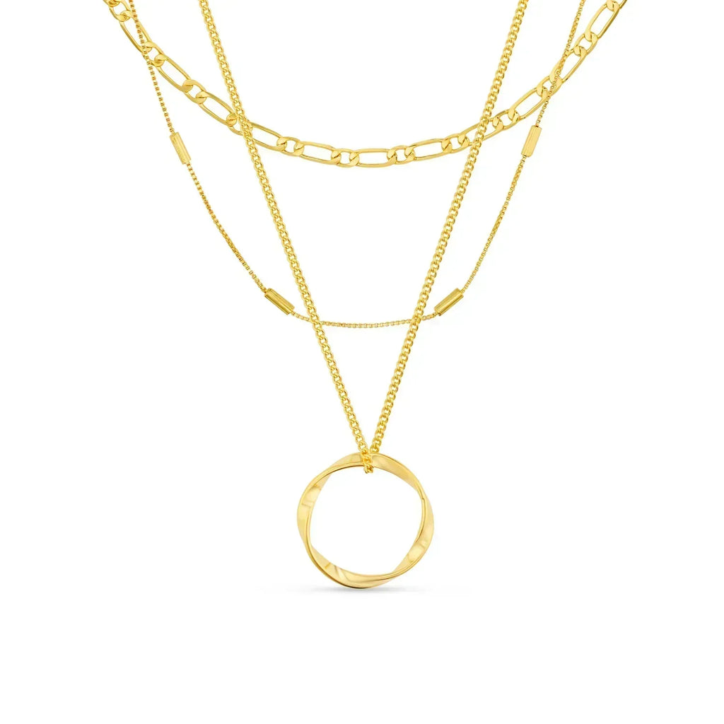 Open Hoop Necklace with Three Rows in Gold