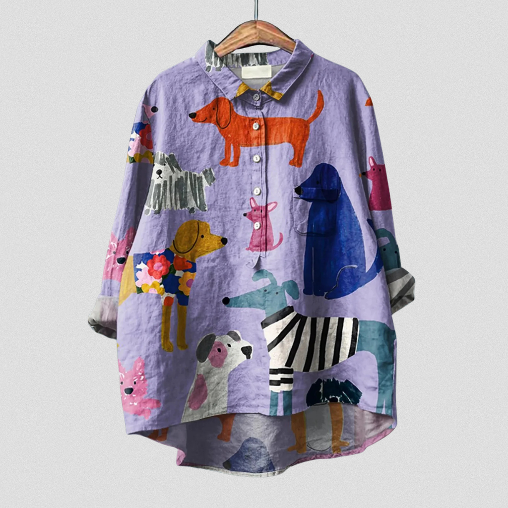 Coralie | Women's Dog Art Print Casual Shirt