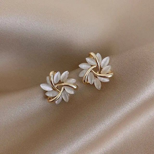 White Opal Stud Earrings