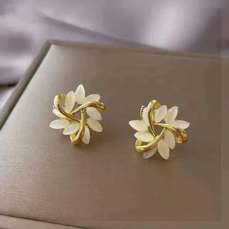 White Opal Stud Earrings