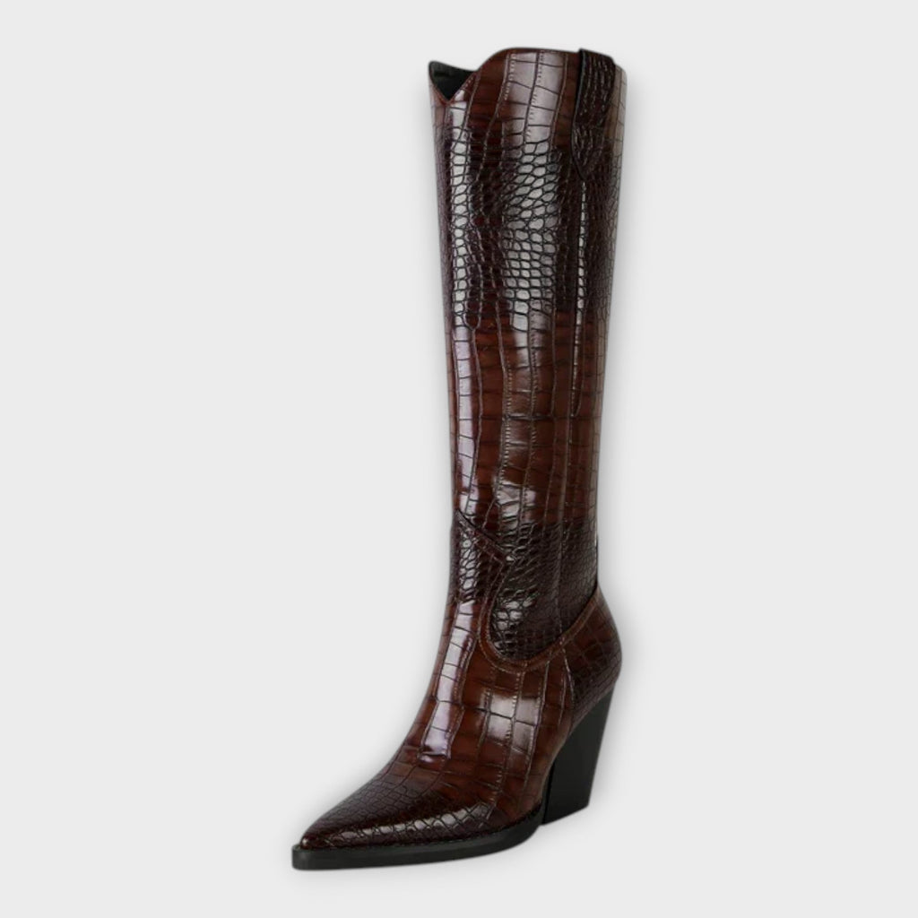 Mirjana | Elegant Crocodile Pattern Boots and Stylish Heel