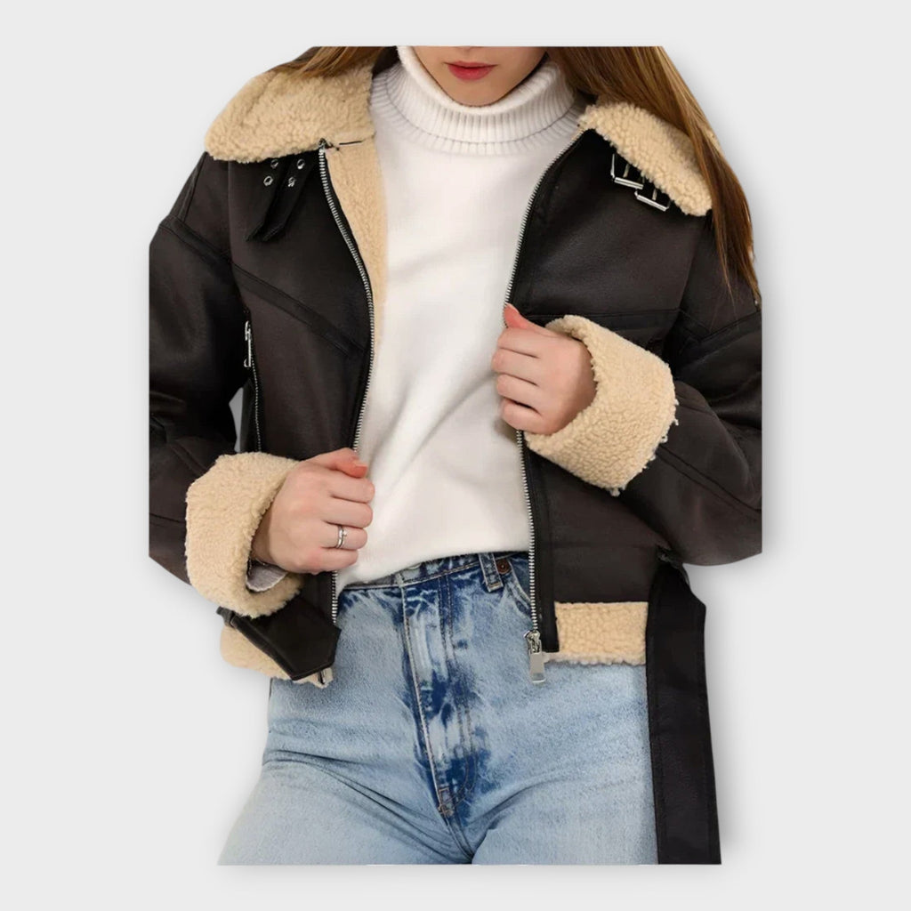 Helin | Stylish leather jacket with lining and belt
