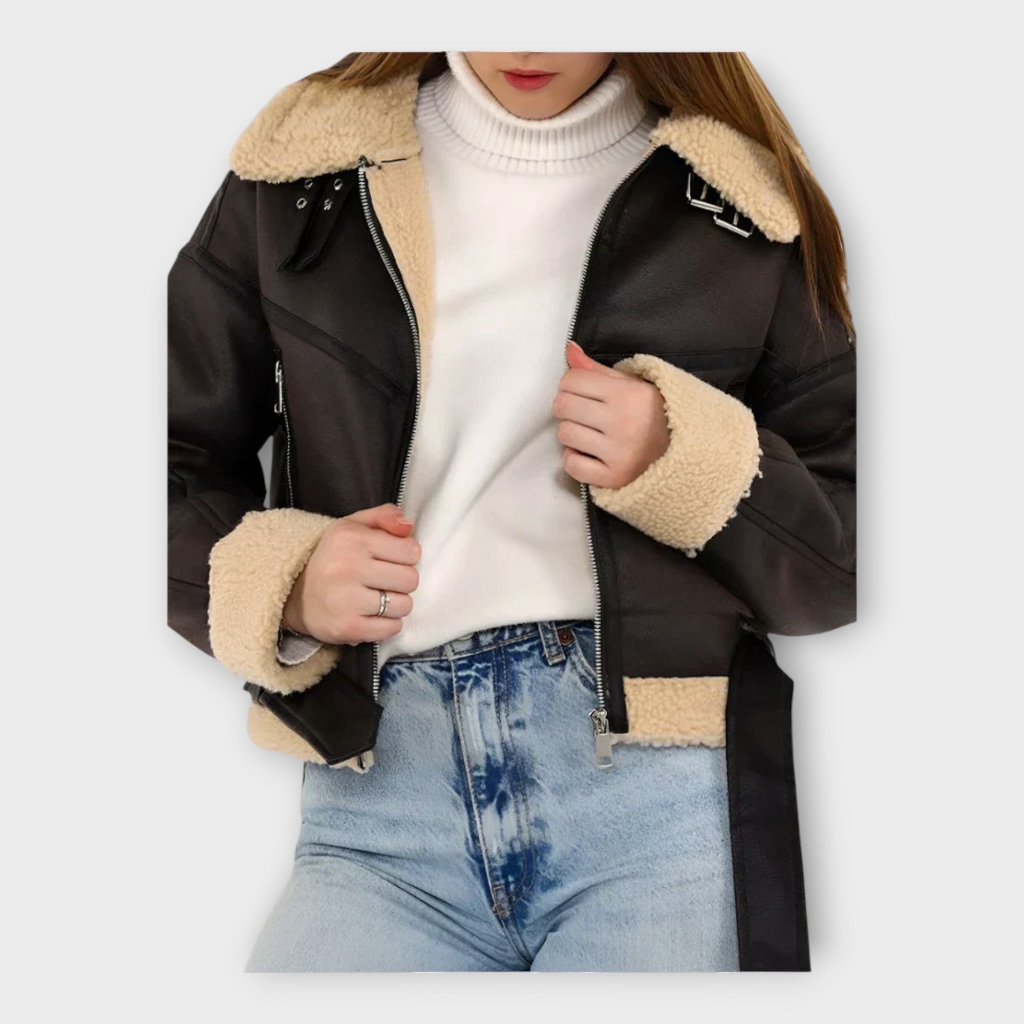 Helin | Stylish leather jacket with lining and belt