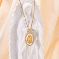 Gold Virgin Mary Oval Pendant Necklace
