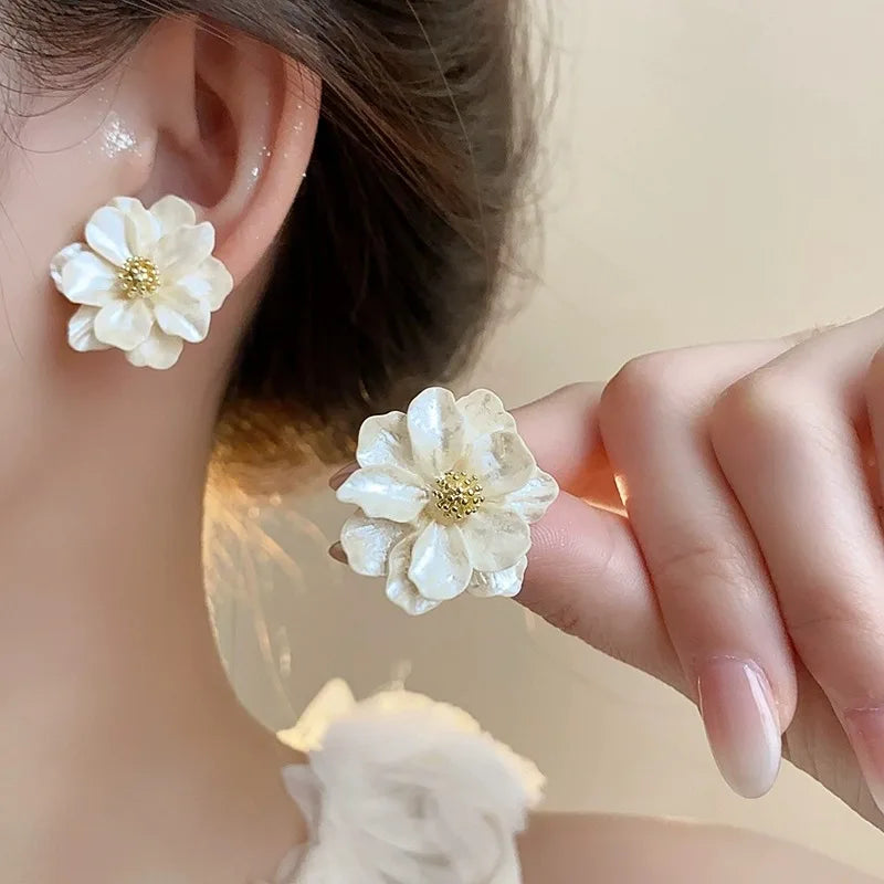 Chic White Acrylic Button Earrings