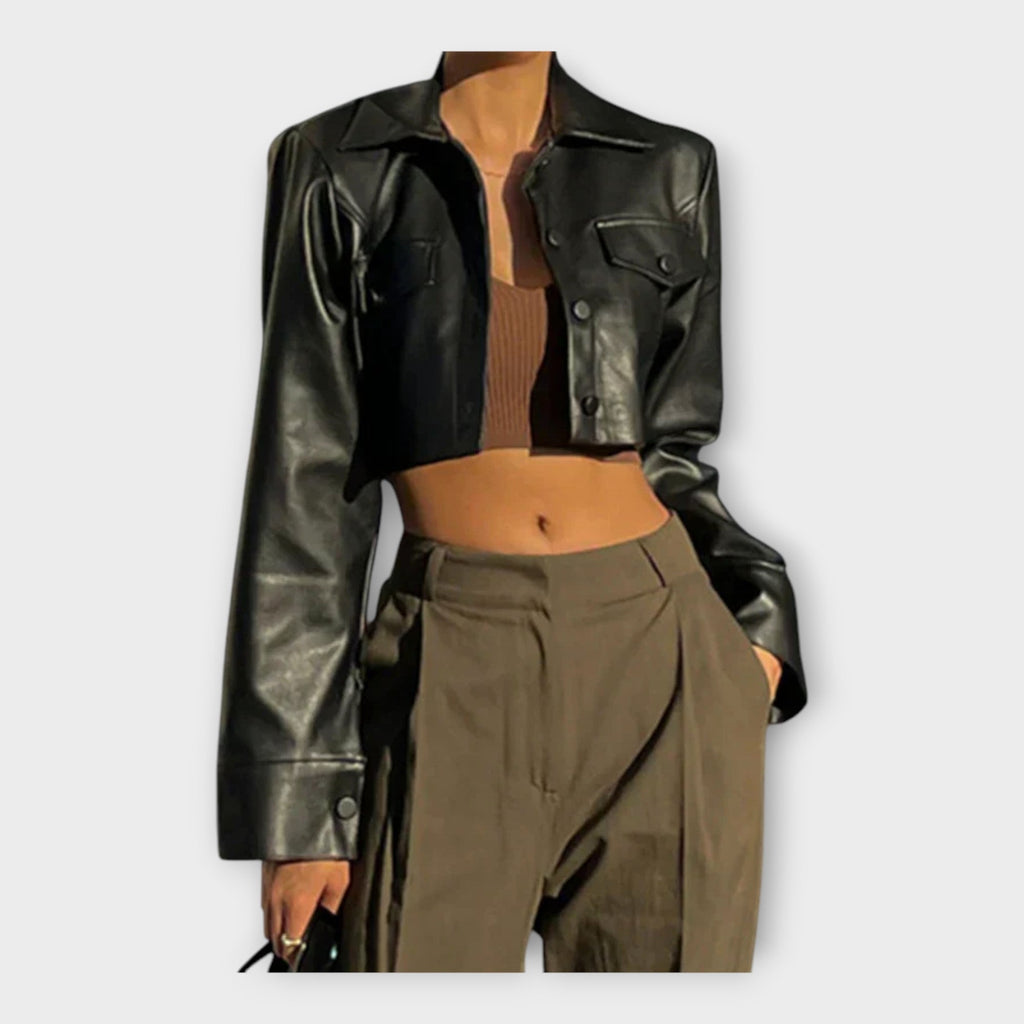 Anu | Short Leather Jacket with Pockets