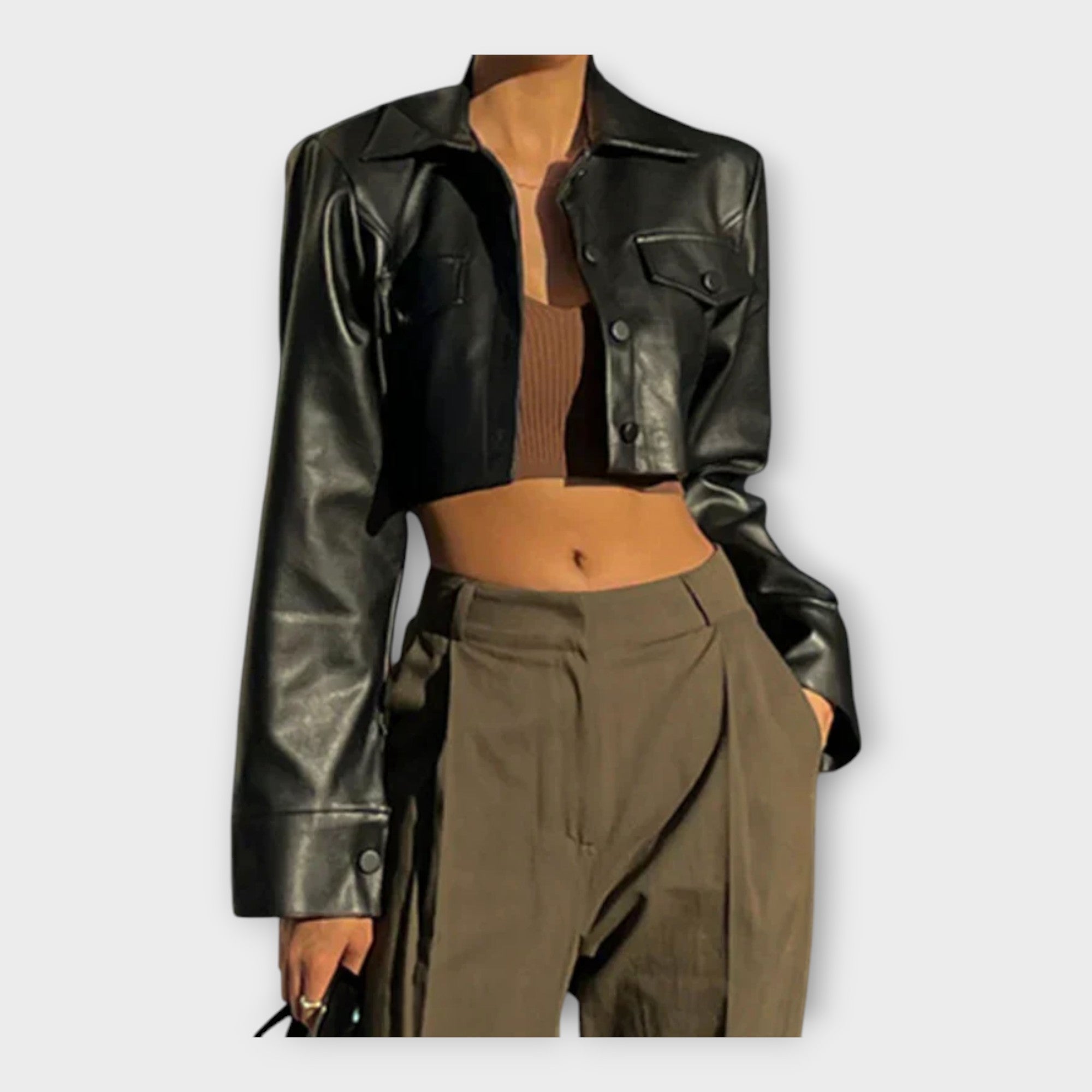 Anu | Short Leather Jacket with Pockets
