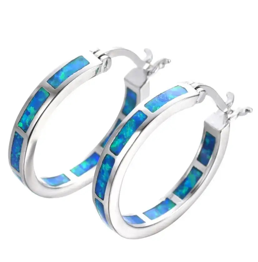 Chic Circle Earrings with Blue Fire Opal