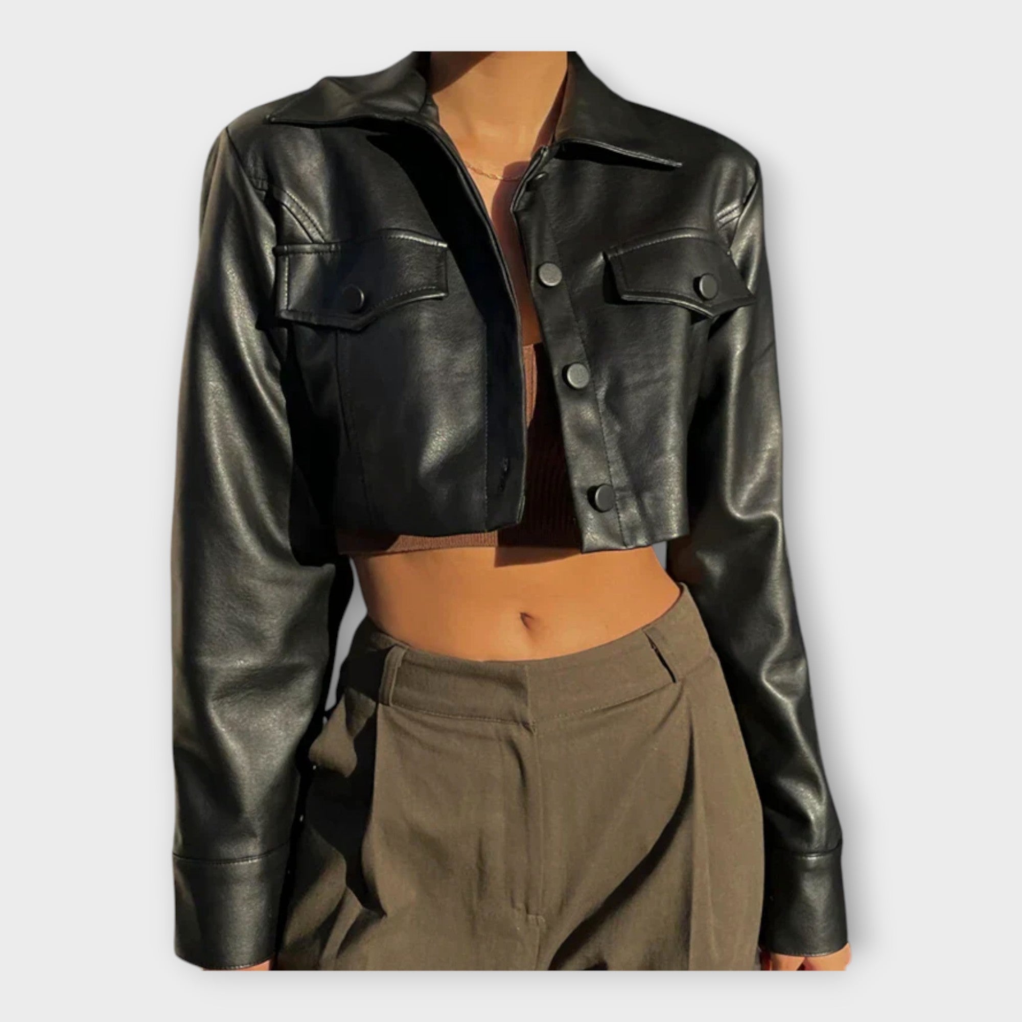 Anu | Short Leather Jacket with Pockets
