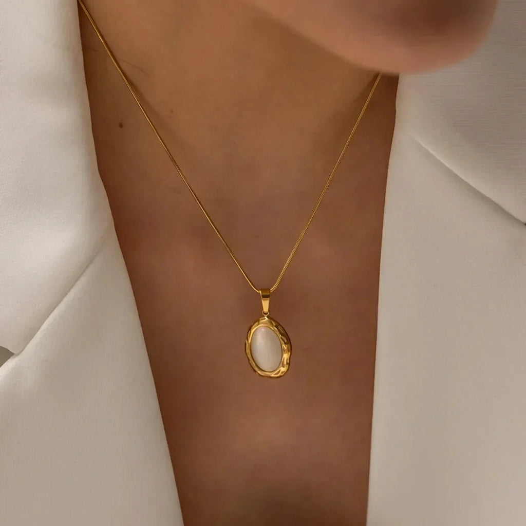 Gold Plated Necklace with Oval Cat's Eye Opal