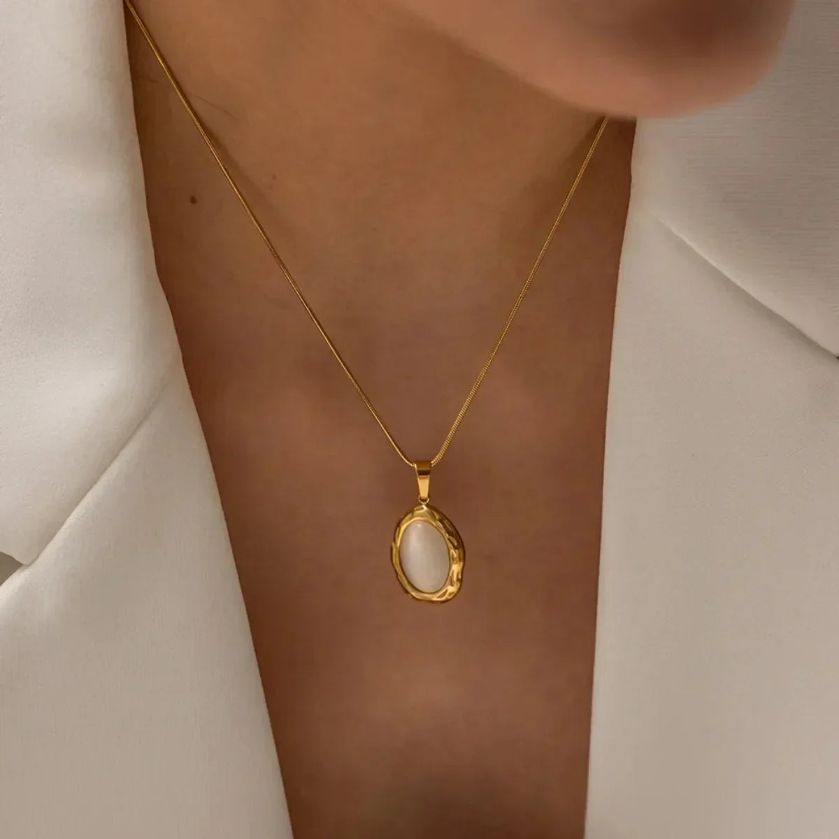 Gold Plated Necklace with Oval Cat's Eye Opal