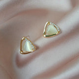 Sophisticated Triangular Earrings with Opal and Crystals