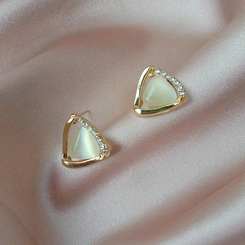 Sophisticated Triangular Earrings with Opal and Crystals