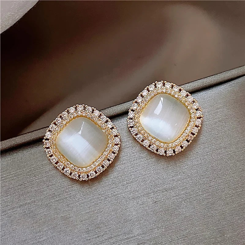 Chic Square Earrings with Opal and Cubic Zirconia