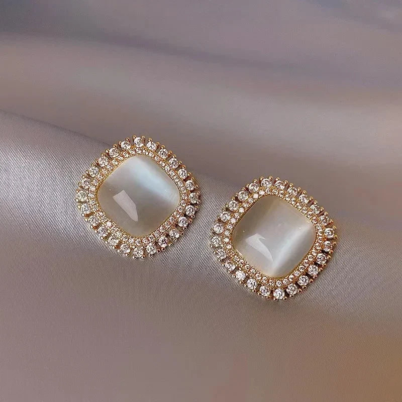 Chic Square Earrings with Opal and Cubic Zirconia