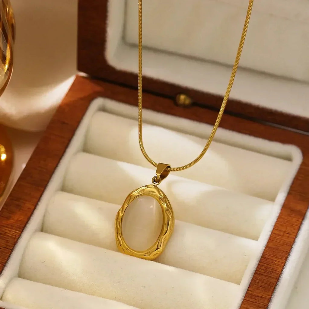 Gold Plated Necklace with Oval Cat's Eye Opal
