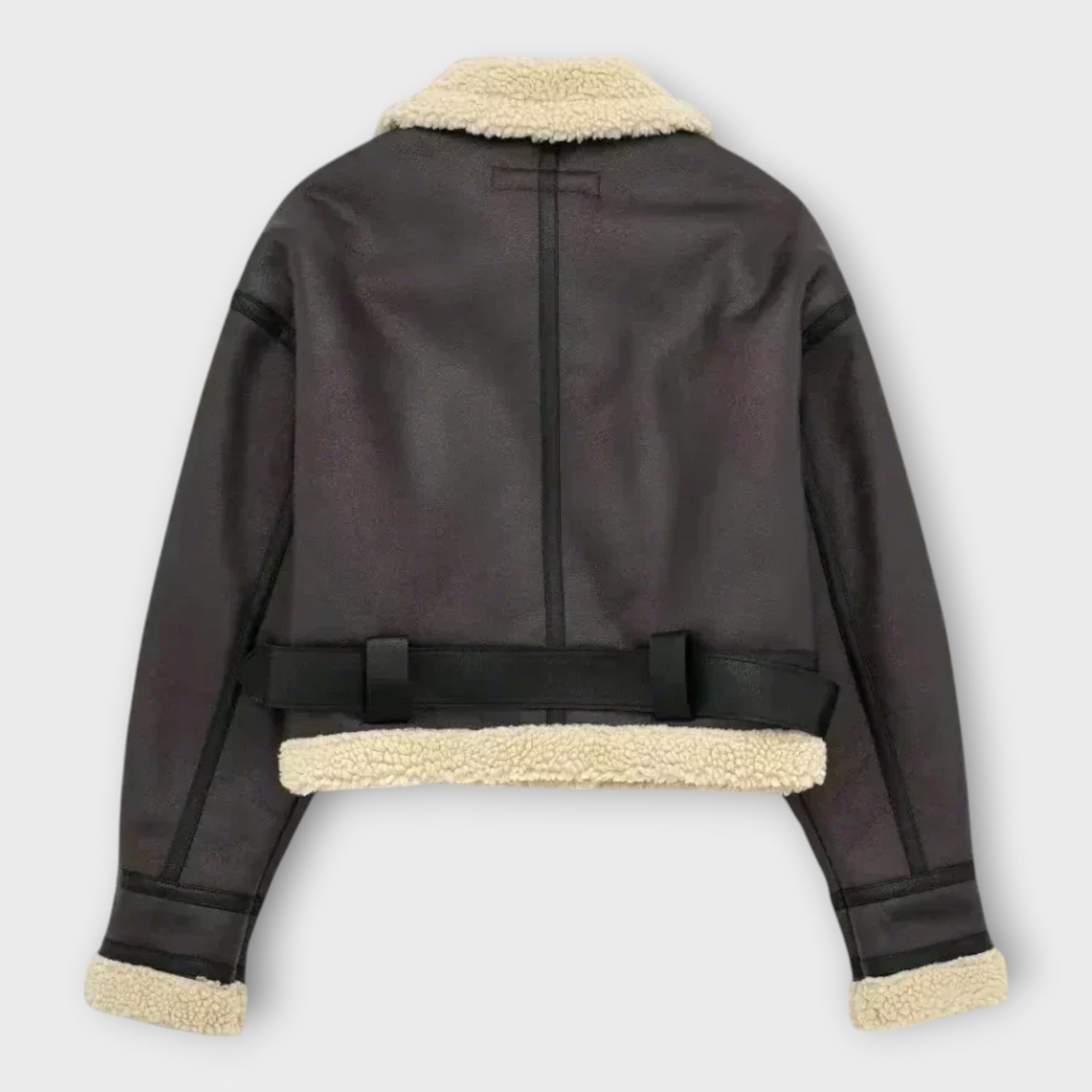 Helmi | Short leather jacket with fur and belt