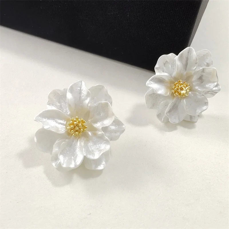 Chic White Acrylic Button Earrings