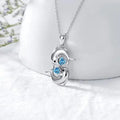 Silver Necklace with Double Dolphins and Blue Crystal