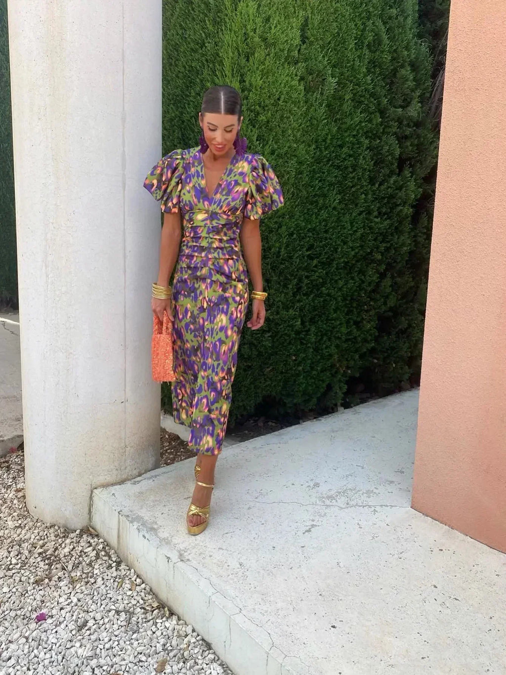 Noor | Midi Dress with Puff Sleeves