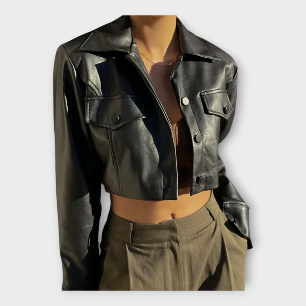 Anu | Short Leather Jacket with Pockets