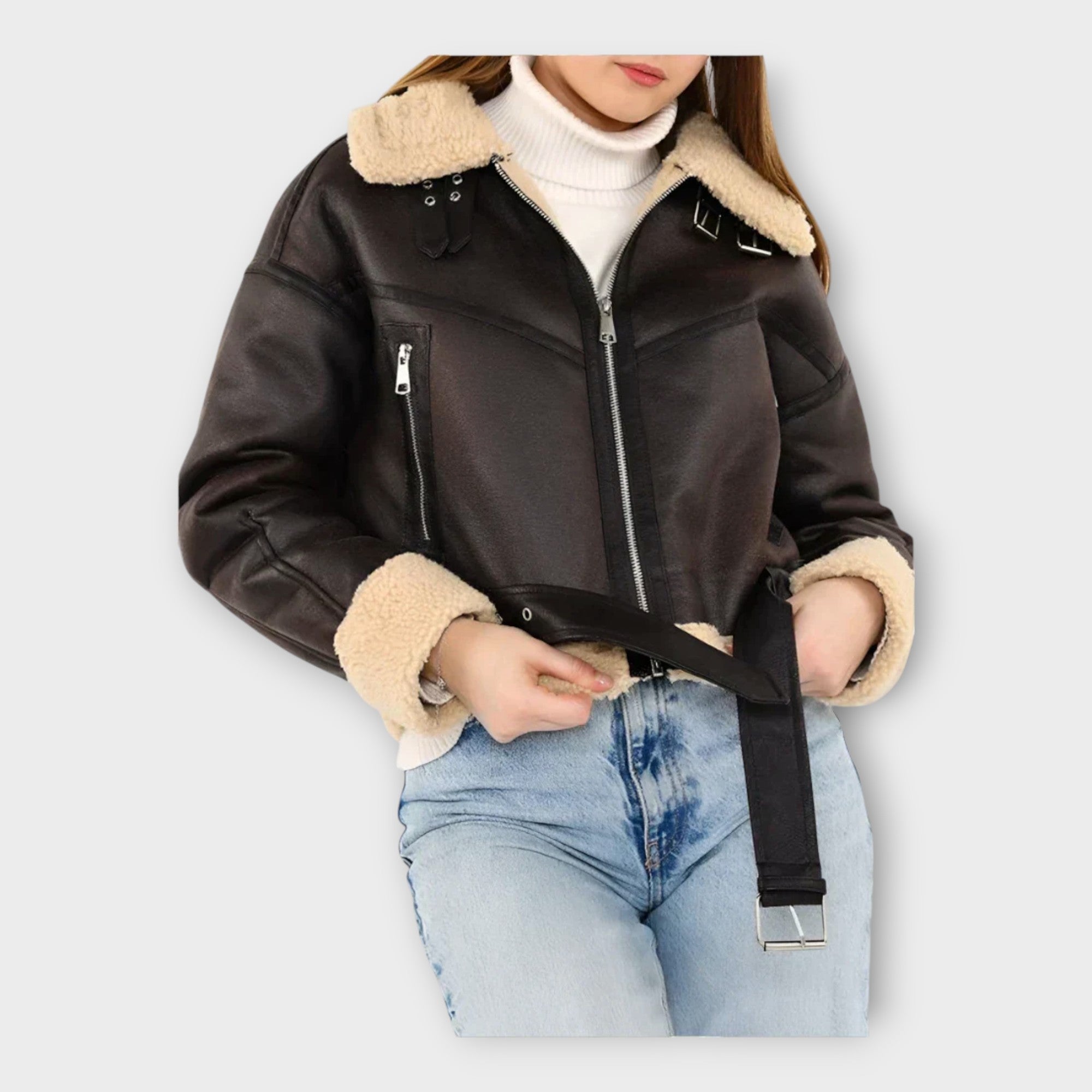 Helin | Stylish leather jacket with lining and belt