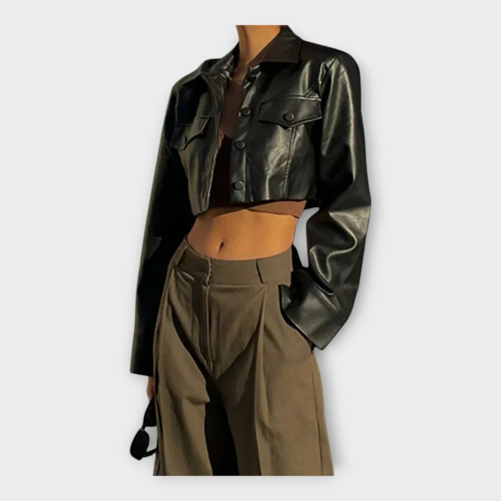 Anu | Short Leather Jacket with Pockets