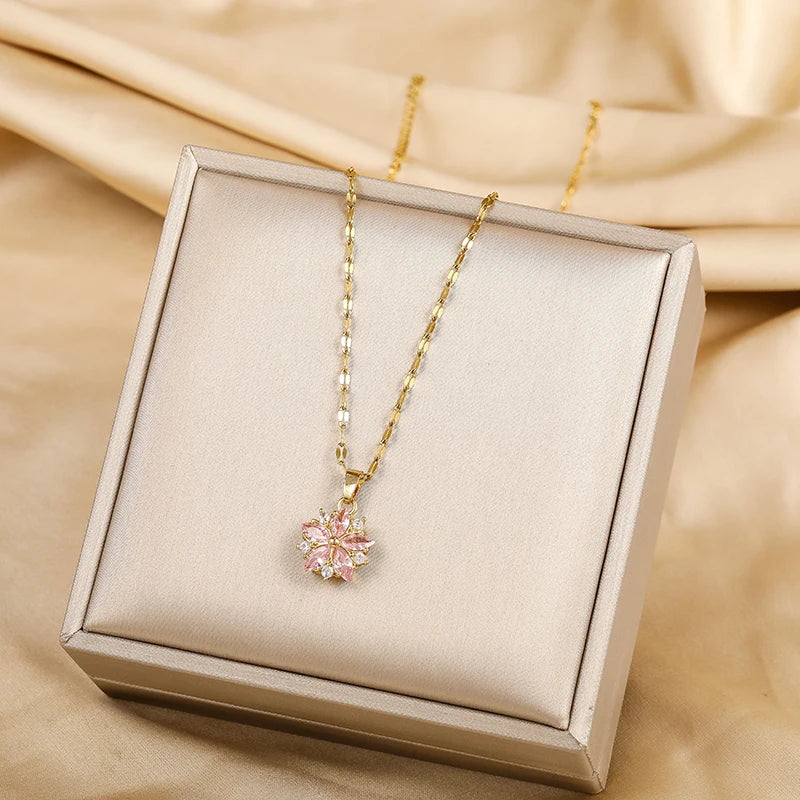 Sakura Rose Romantic Stainless Steel Necklace