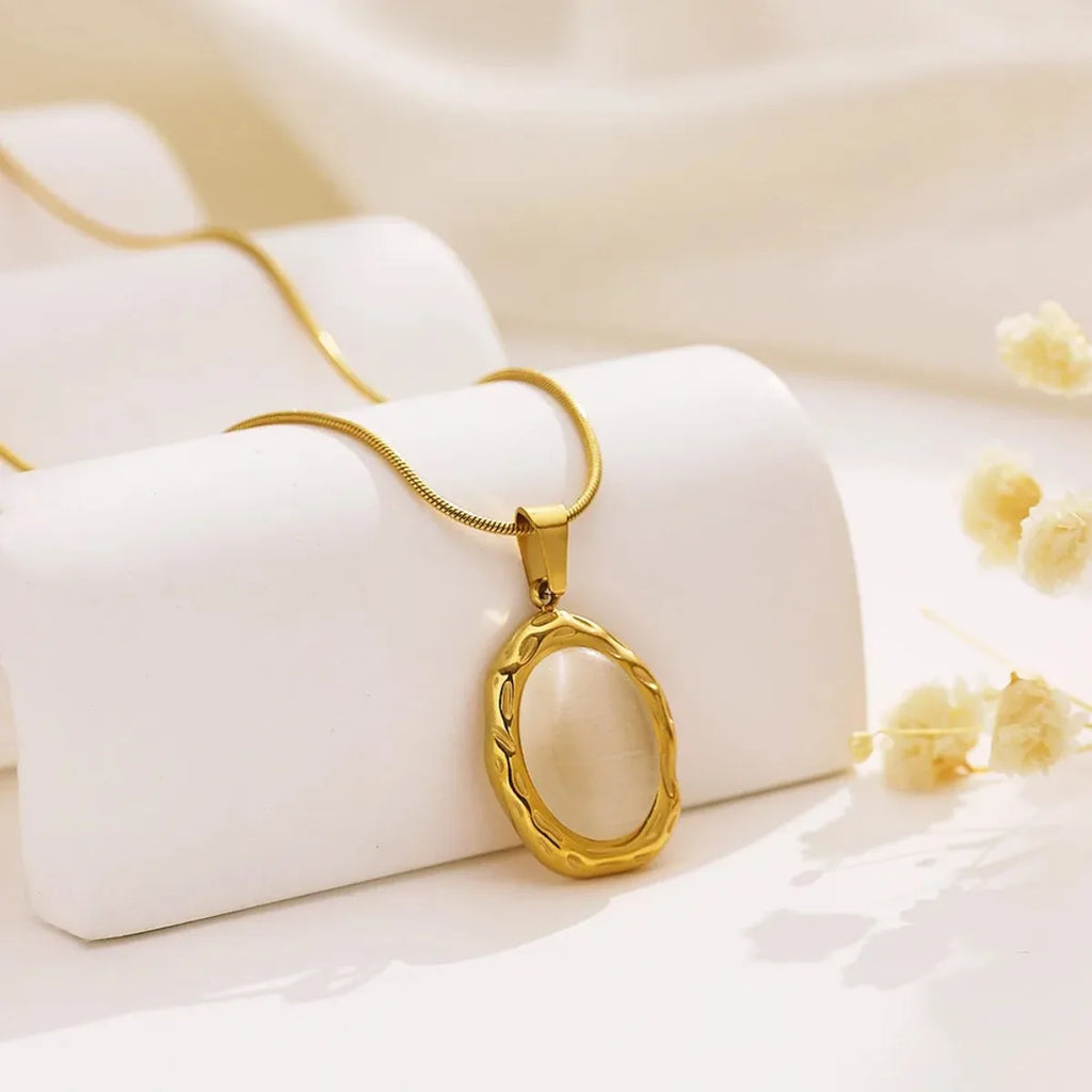 Gold Plated Necklace with Oval Cat's Eye Opal