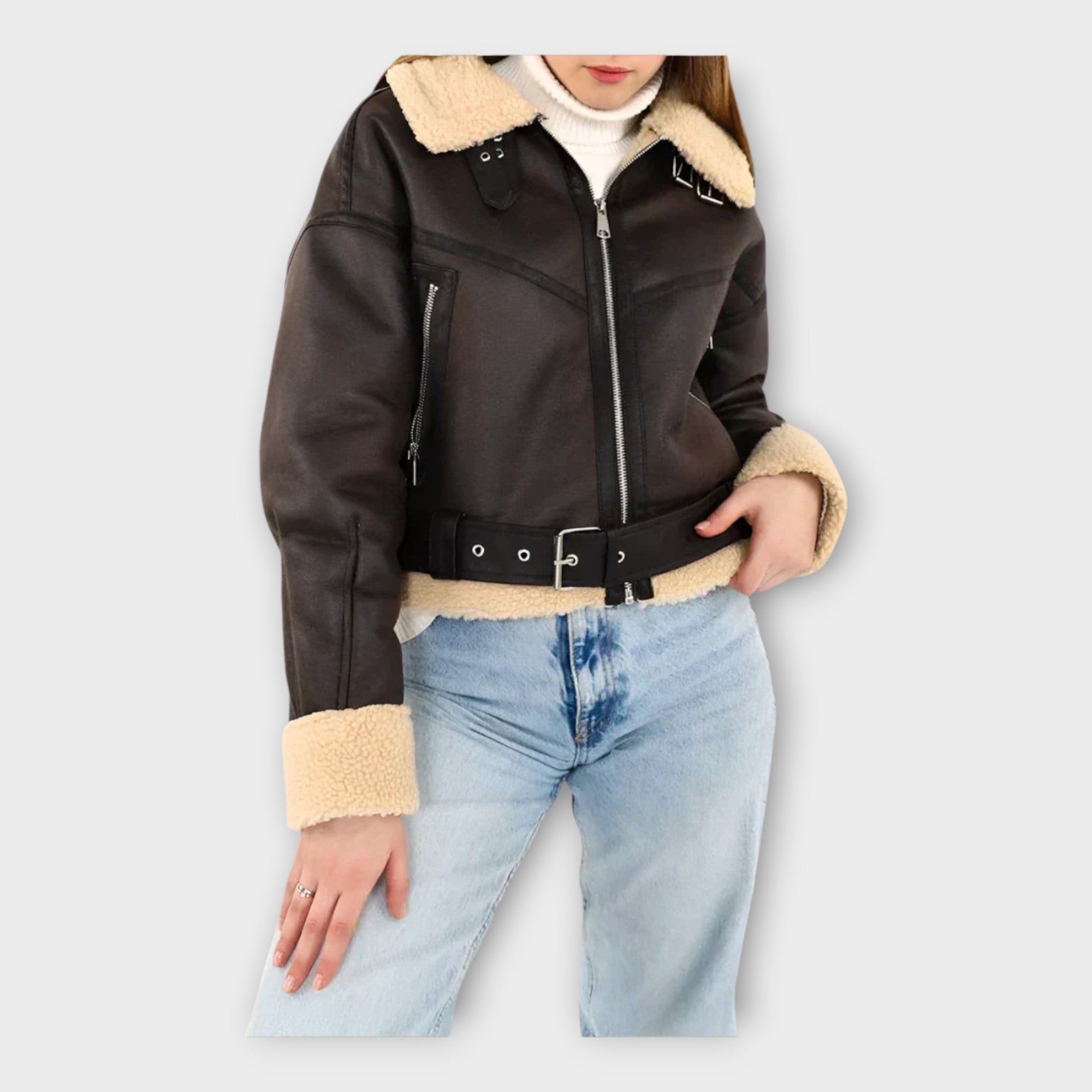 Helin | Stylish leather jacket with lining and belt