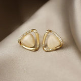 Sophisticated Triangular Earrings with Opal and Crystals