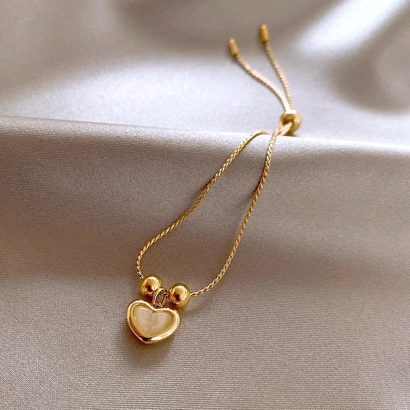 Peach Opal Heart Bracelet Gold Plated