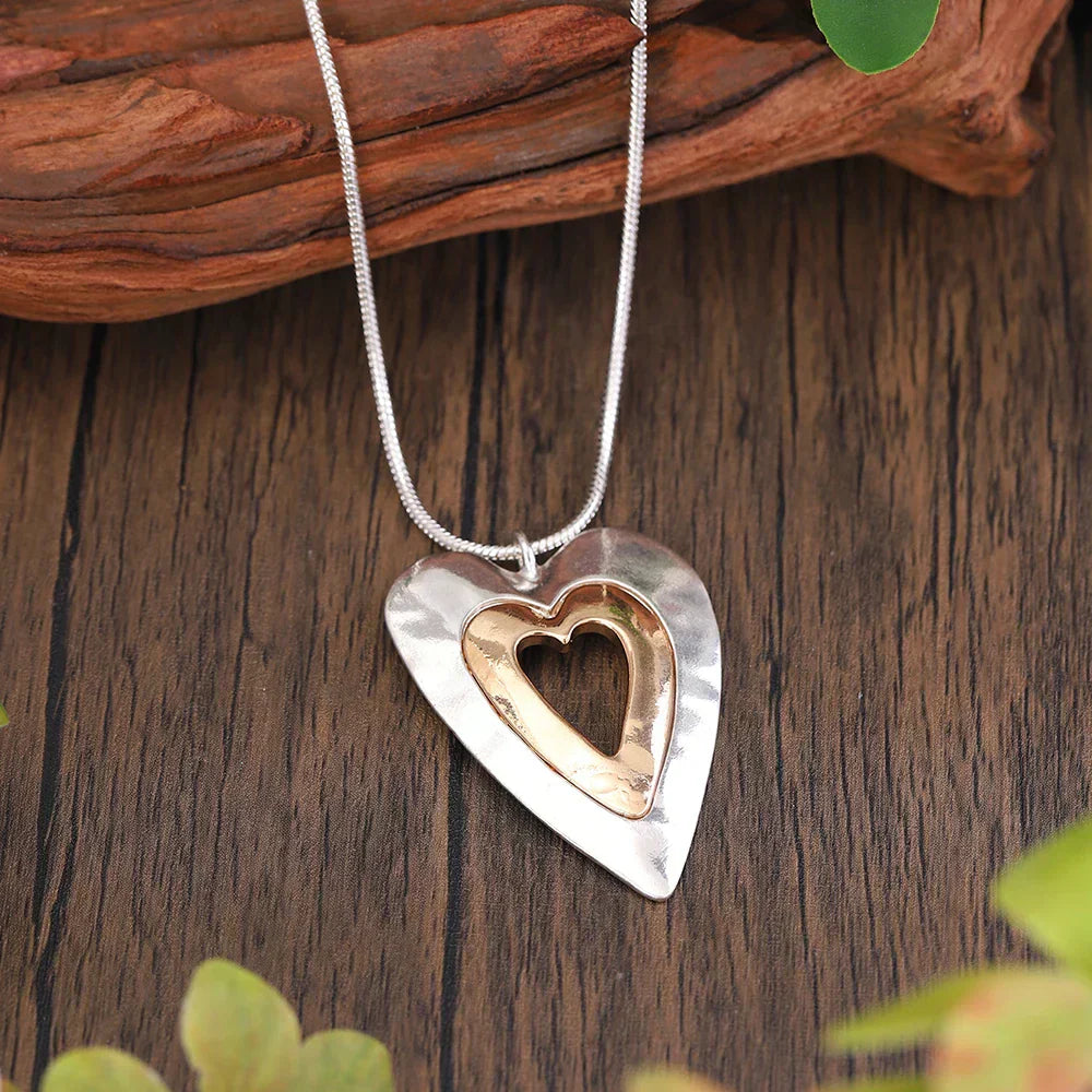Vintage Heart Precious Silver and Gold Necklace