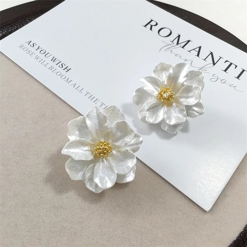Chic White Acrylic Button Earrings