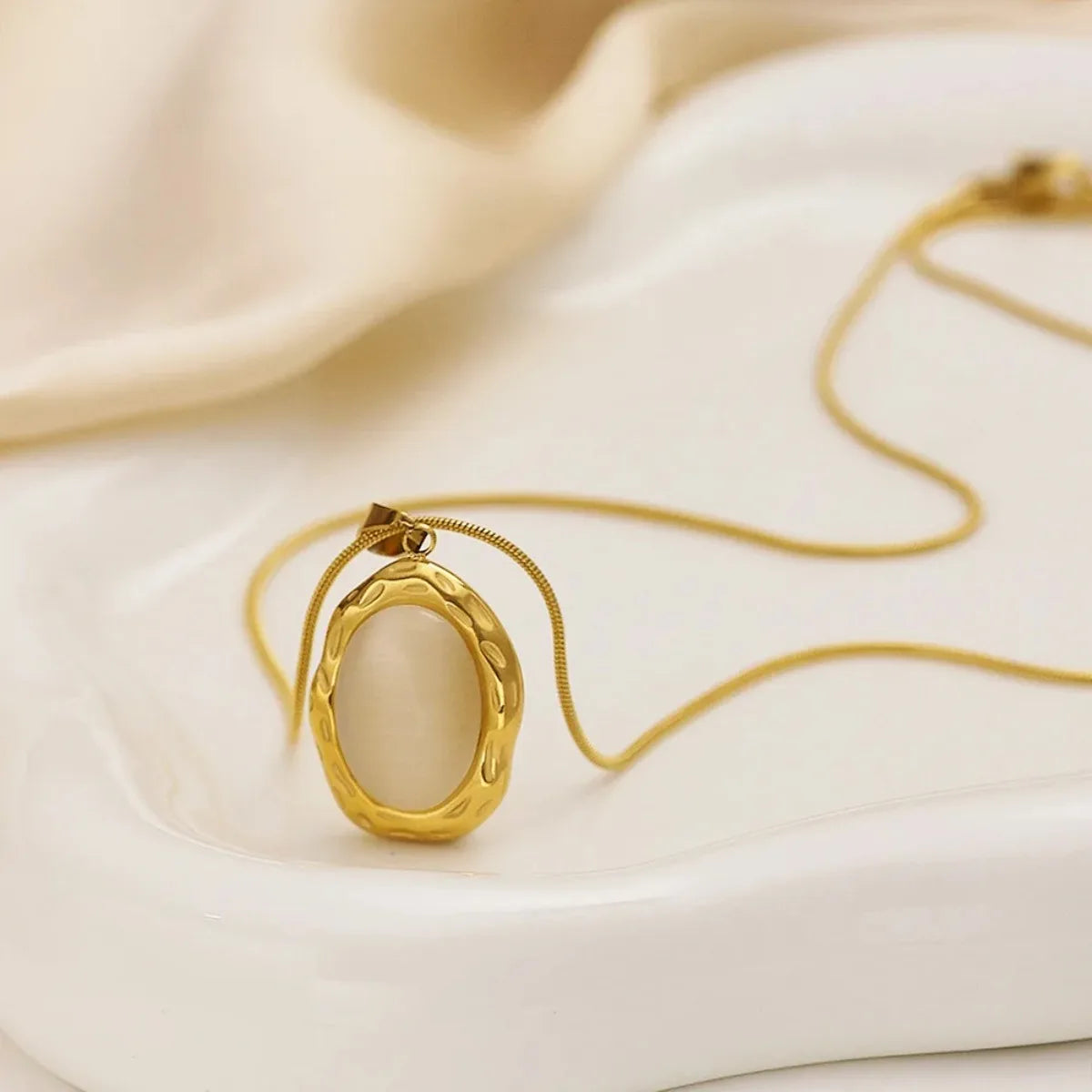Gold Plated Necklace with Oval Cat's Eye Opal